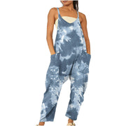 Women's Printed Zippered Pocket Jumpsuit with Straps