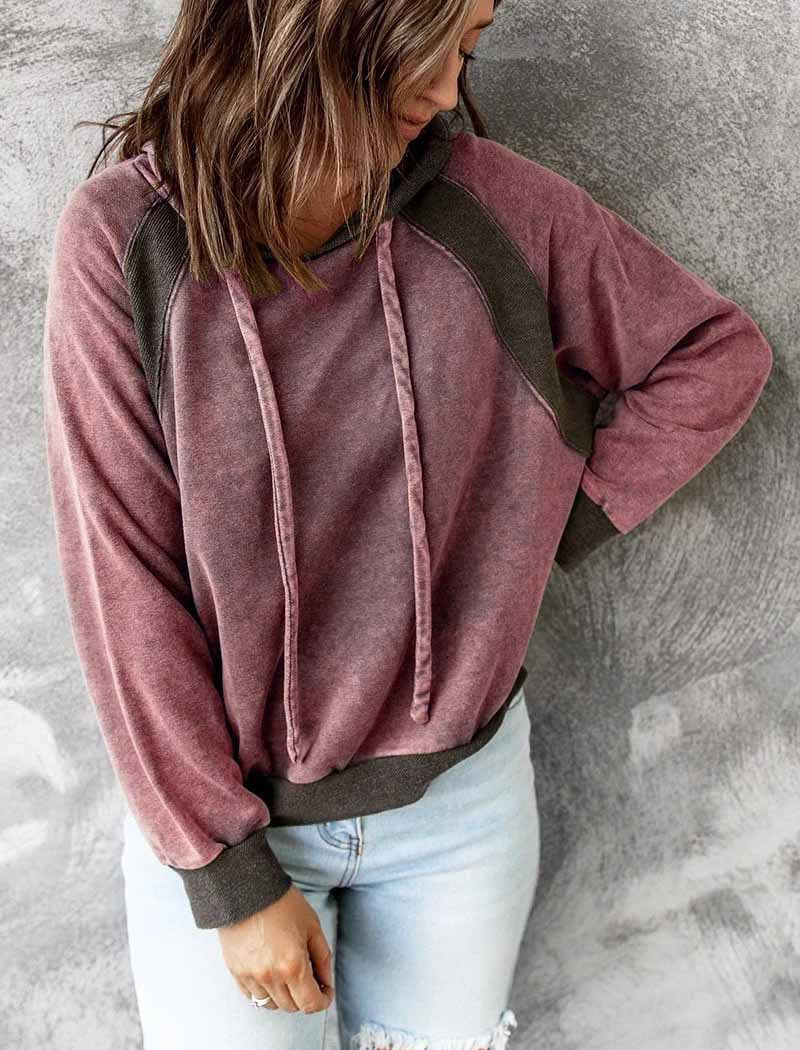 Casual Colorblock Hooded Long Sleeve Sweater