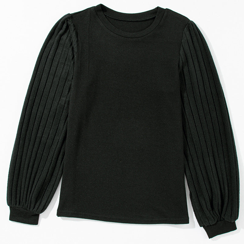 Women's Solid Ribbed Long Sleeve Pullover Top