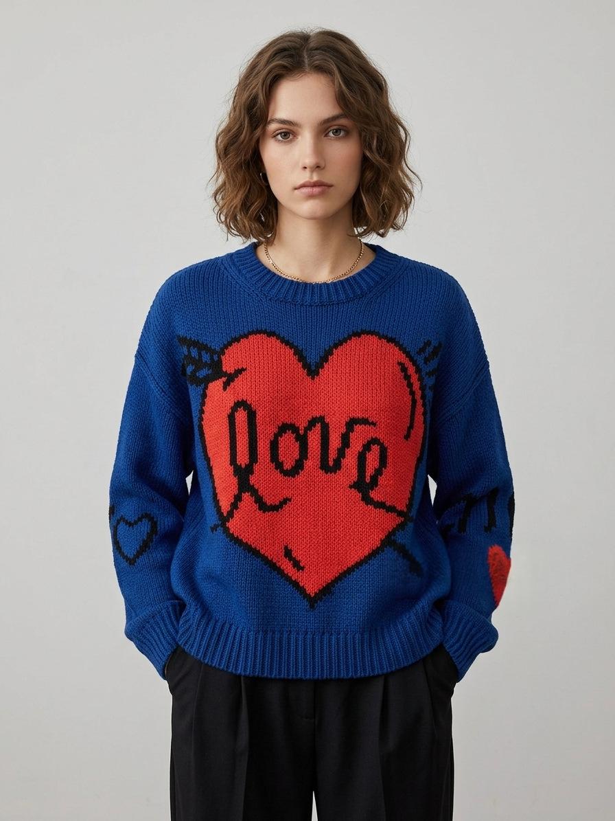 New Heart-pattern Long-sleeve Knit Sweater