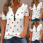 Women's Loose-Fit Zip-Up Crewneck Short Sleeve Top – Trendy Hoodie