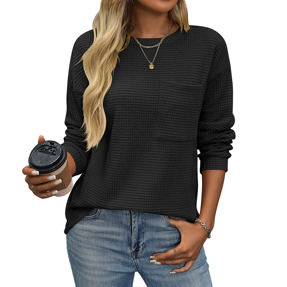 Women's Casual Waffle Knit Pocket Tee
