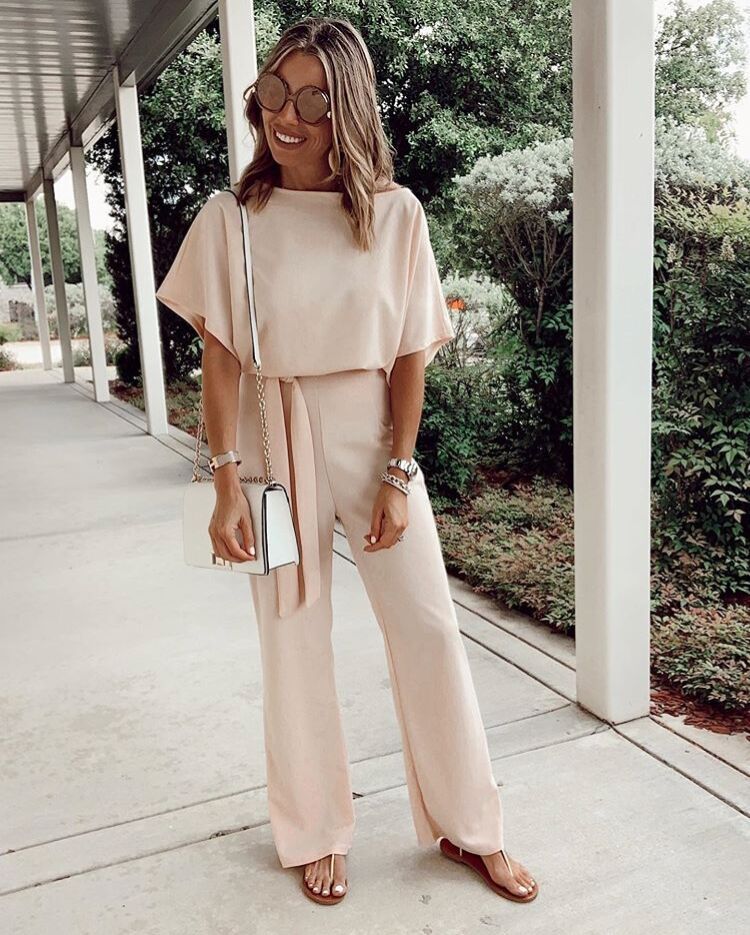 Women's Loose Casual Lace Up Jumpsuit Short Sleeve