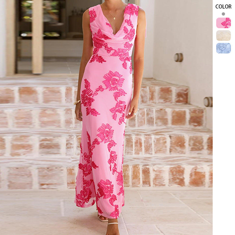 Womens Fashionable Floral Embroidery Dress