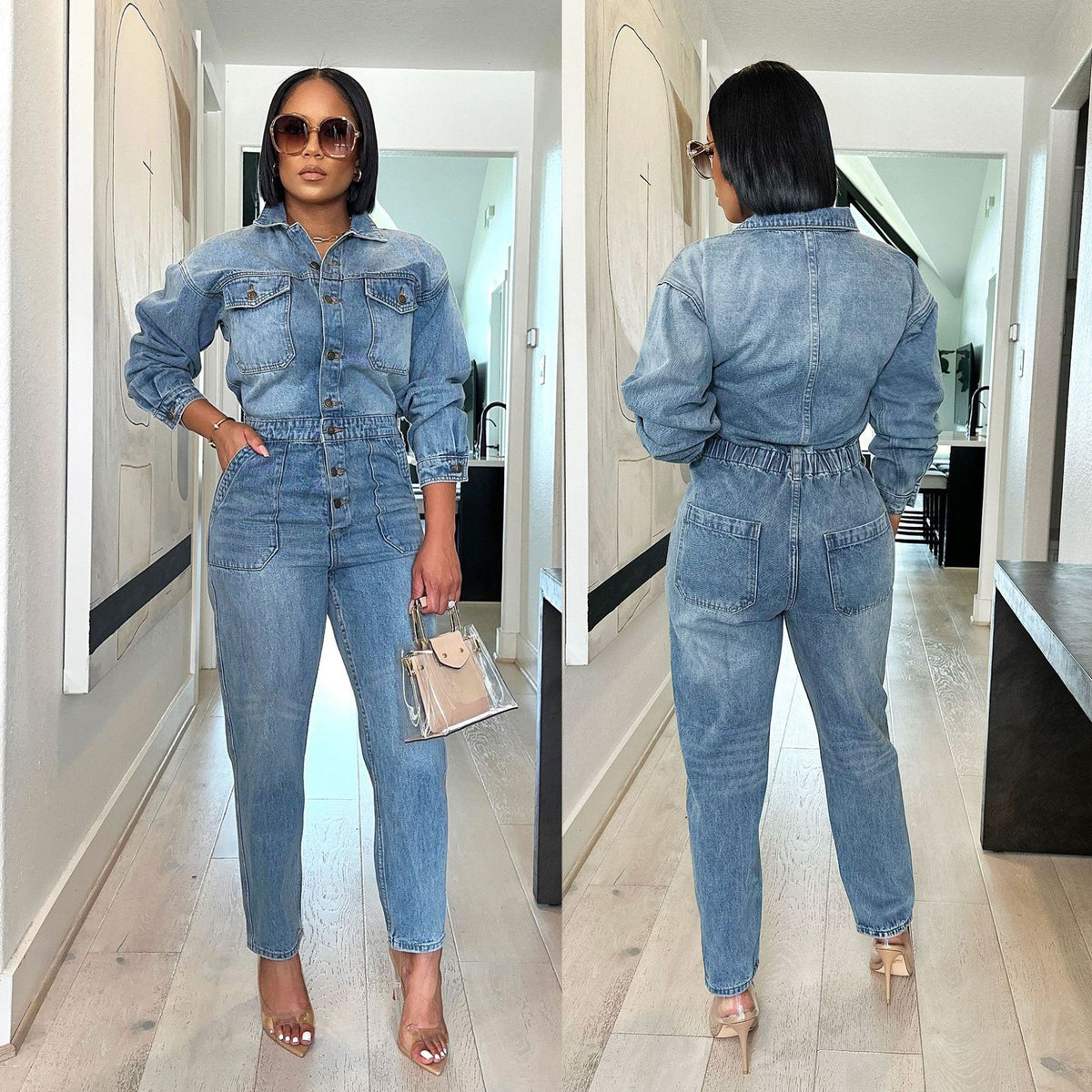 Women's Casual Stretch Denim Jumpsuit