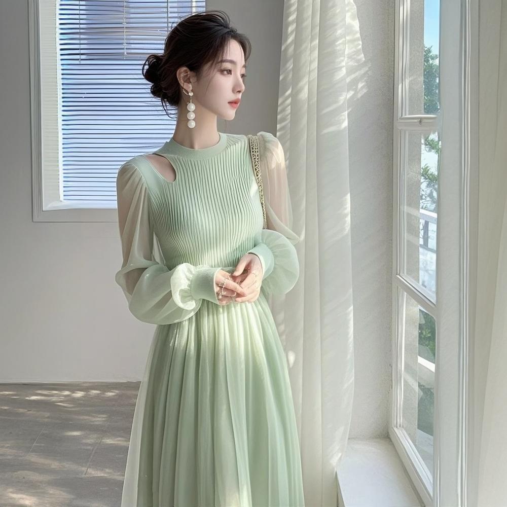 French-style Light-luxury High-end Green Tulle Dress