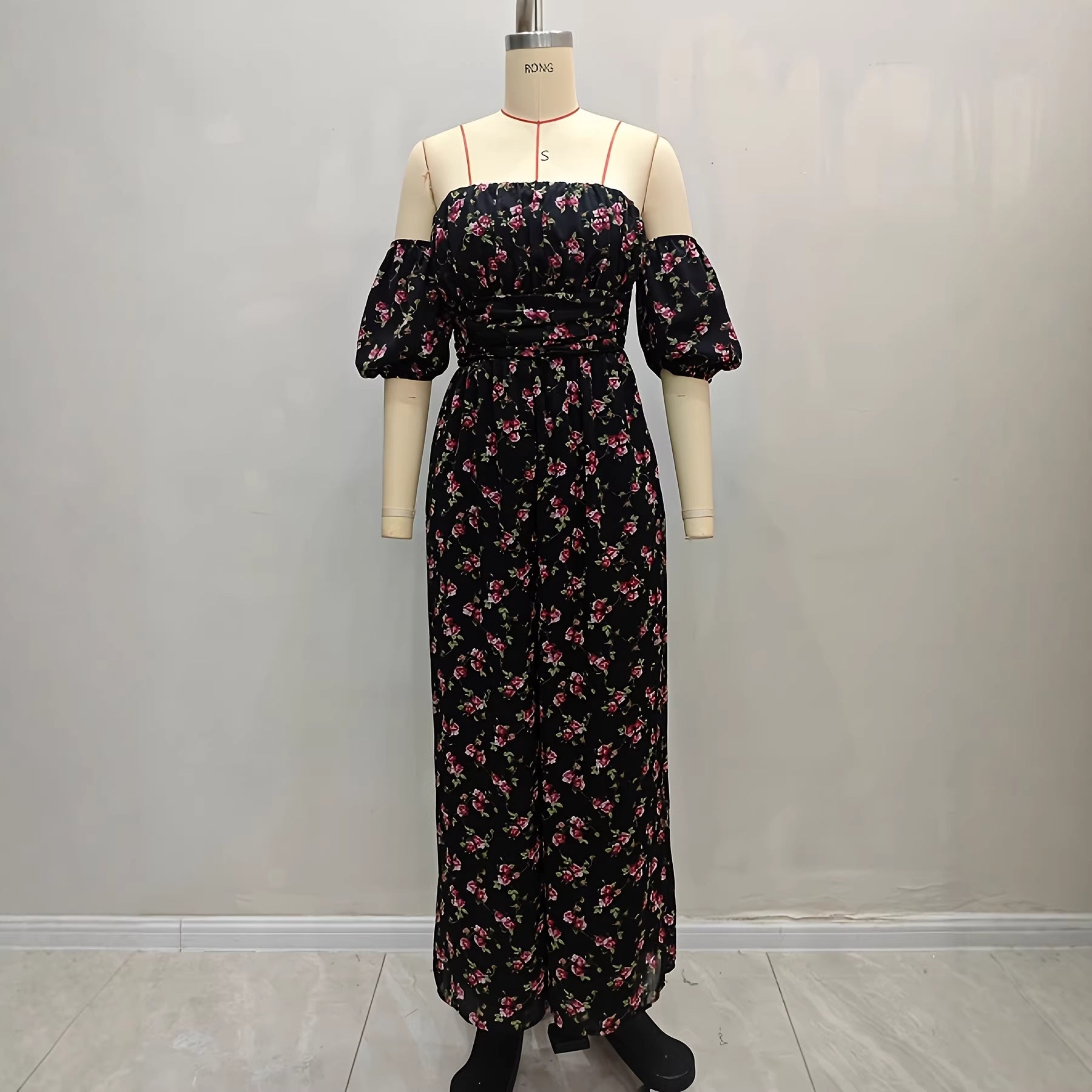Women's Casual Printed Long Sleeve Pocket Jumpsuit