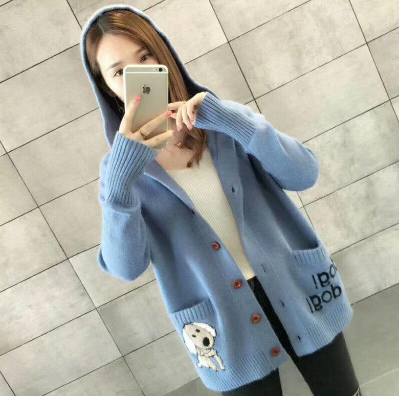 Women's Thickened Knitted Hooded Cardigan Loose Fit