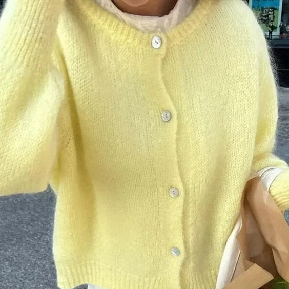 Round Neck Single-breasted Cardigan Women's Sweater