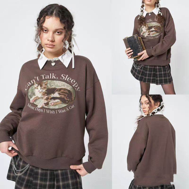 Women's Loose Crew Neck Printed Casual Long-Sleeve Sweater