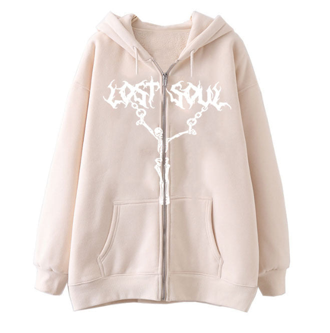 Women's Skeleton Zip-Up Streetwear Hoodie