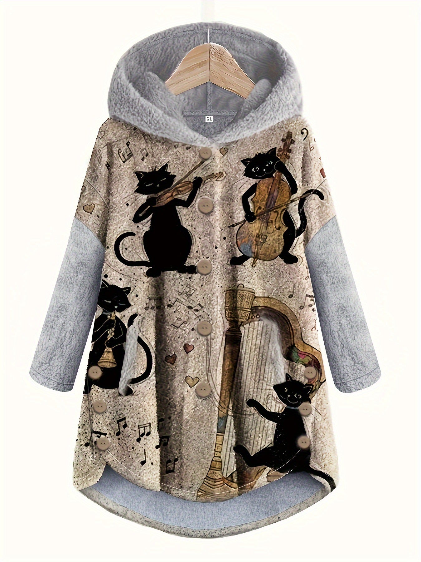 Plush Hooded Printed Casual Women's Sweater