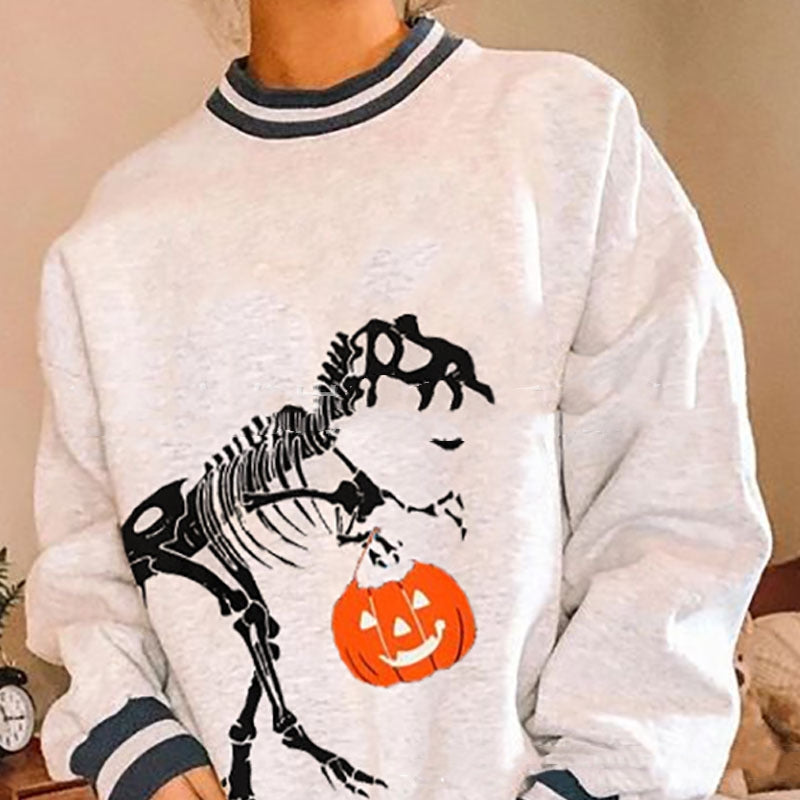 Women's Halloween Skull & Pumpkin Print Casual Sweater