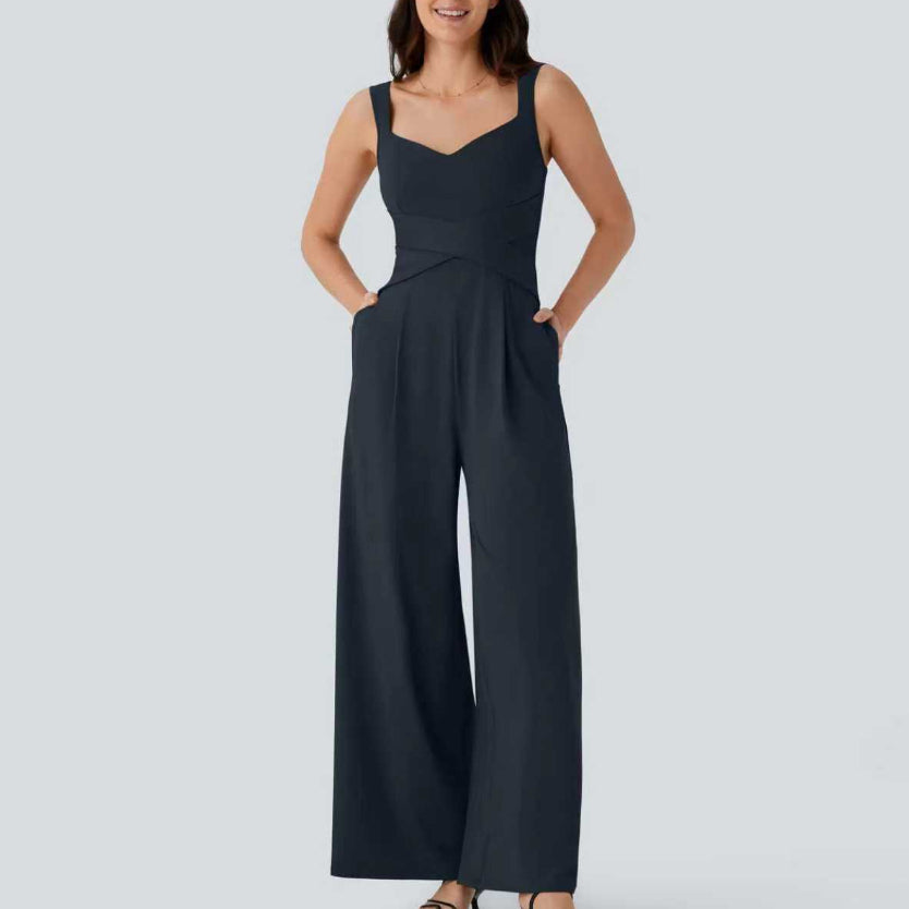 Womens Sleeveless Figure-flattering Wide-leg Jumpsuit