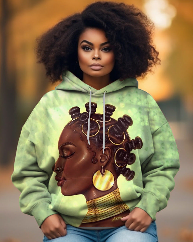 Women's 3D Printed Retro Art Long Sleeve Casual Hoodie