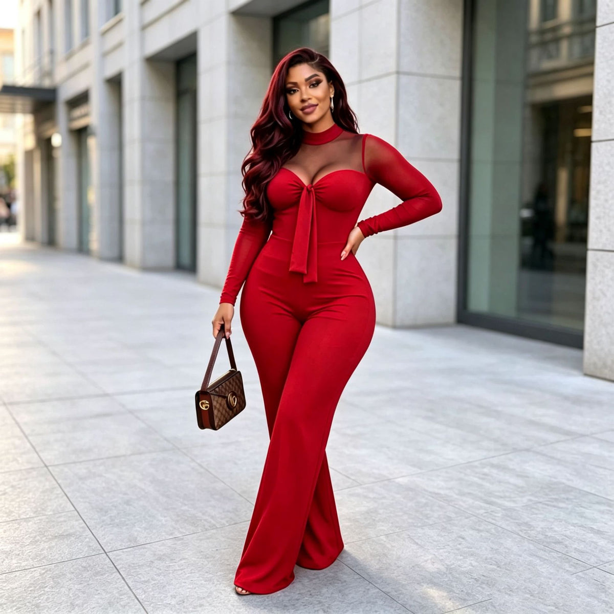 Women's Stretchy Mesh Patchwork Commuter Jumpsuit