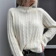 Laid-back Style Hollow-out Knitted Pullover with a Crew Neck