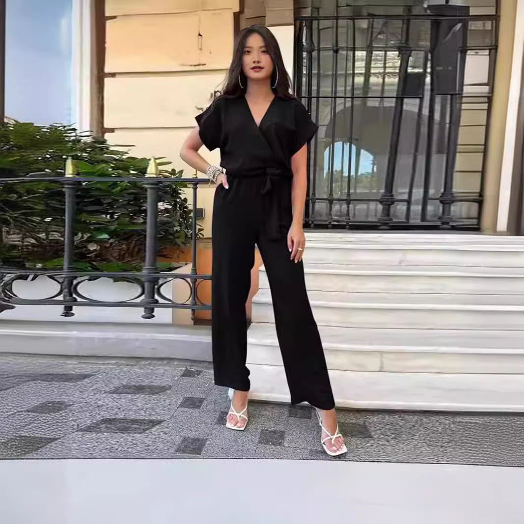Women's Casual V-Neck Pocket Jumpsuit