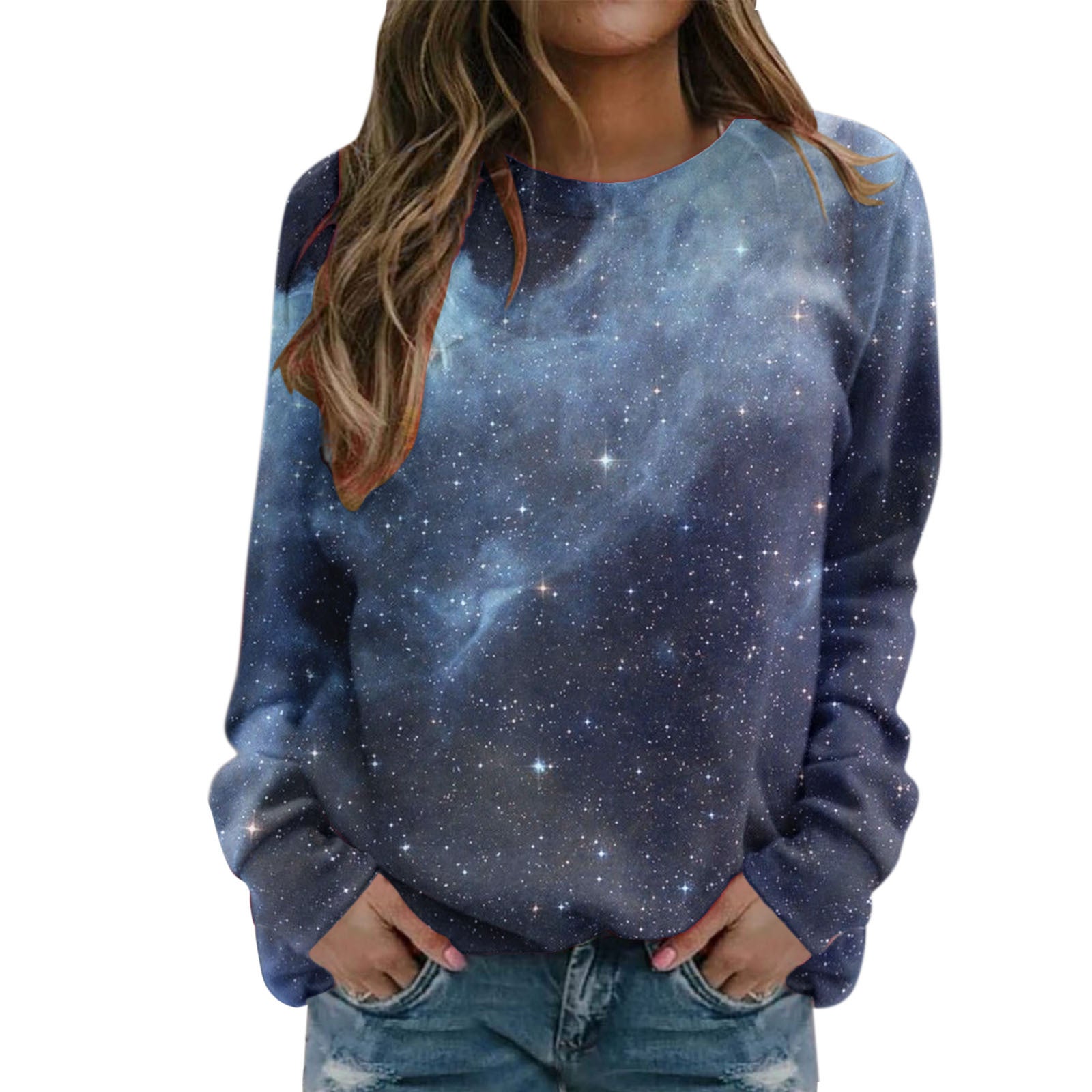 Stunning Starry Sky 3D Print Women's Round Neck Sweater