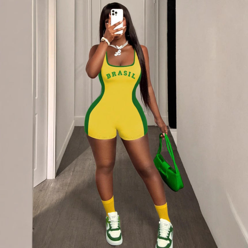 Y2K Letter Print U-Neck Streetwear Jumpsuit