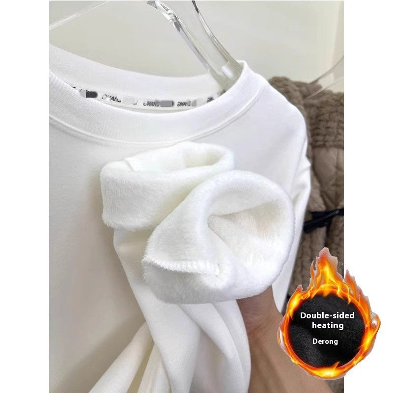 Women's Plus Velvet Loose Mid-Length Thermal T-Shirt