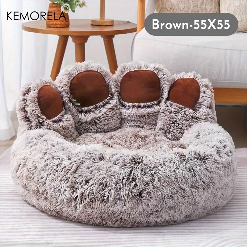 KEMORELA Plush Pet Bed KEMORELA Soft Bear Paw-Shaped Plush Pet Bed | Non-Slip Bottom, Polyester & Polyester Fiber Fill, Cozy Warm Cat & Dog Bed for Small Pets, Cute Animal-Themed