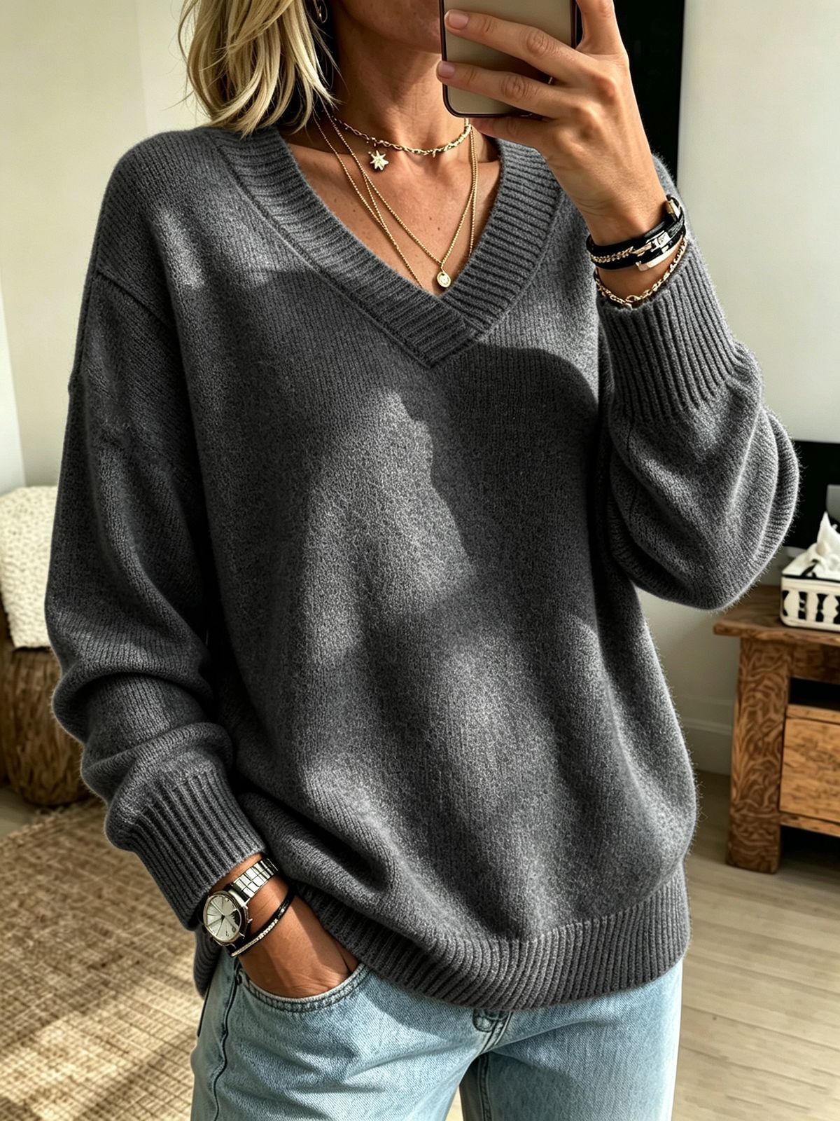 Everyday Casual Springautumn V-neck Sweater