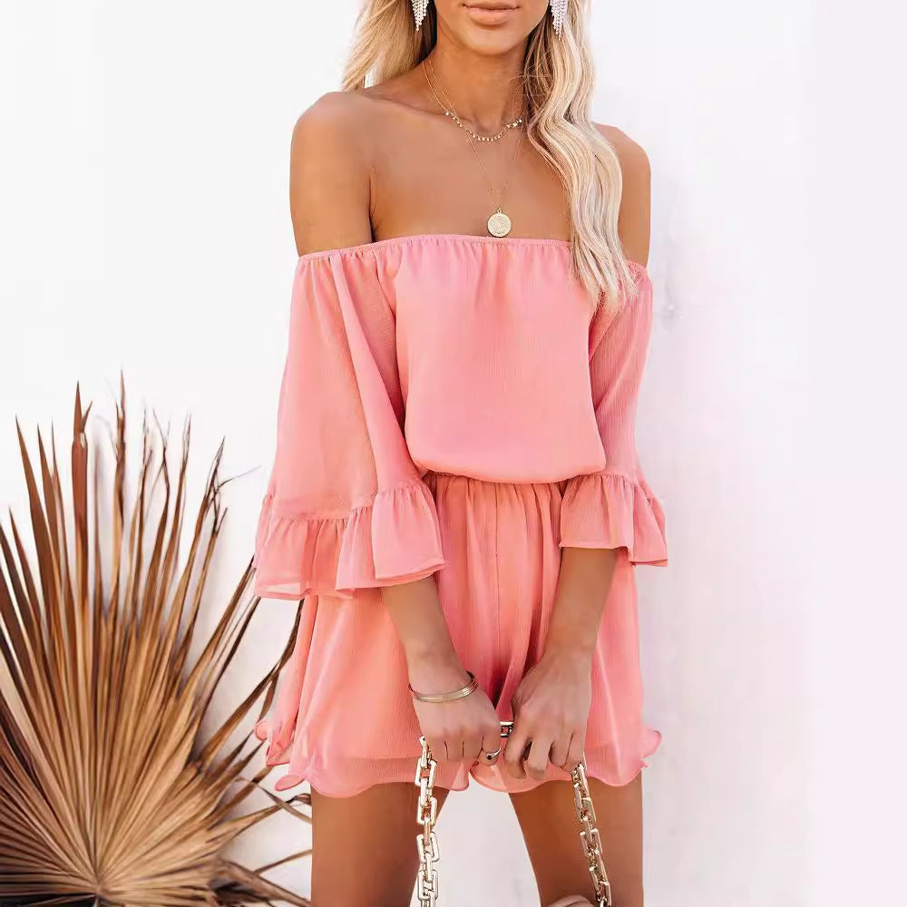 Chiffon Short Sleeve Loose Jumpsuit Romper