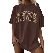 White Retro Alphabet 3D Short‑Sleeve T‑Shirt for Women – Street Style