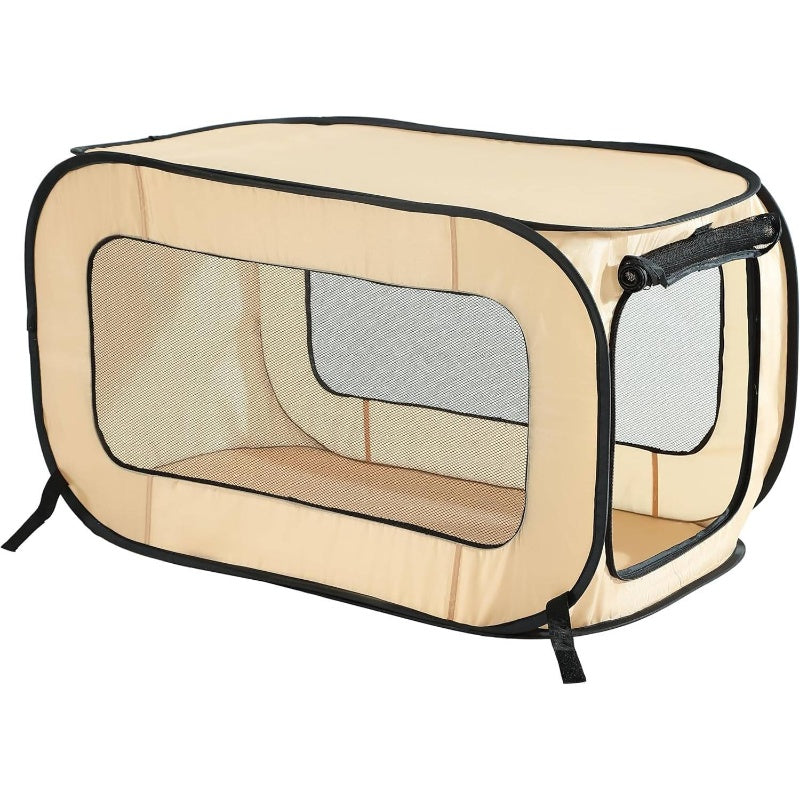 Portable Collapsible Dog Crate Kennel With Removable Top & Front Panels - Heavy-duty Laminated Wood Construction, Spacious 32.5l X 19.5w X 19.5h Travel & Home Crate, Ventilation Mesh & Secure Locking