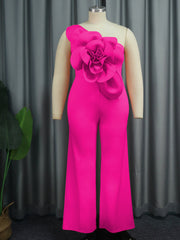 Chic 3D Flower Sleeveless Straight-Leg Jumpsuit