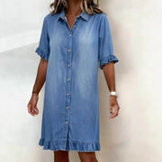 Womens Washed Single-breasted Denim Dress