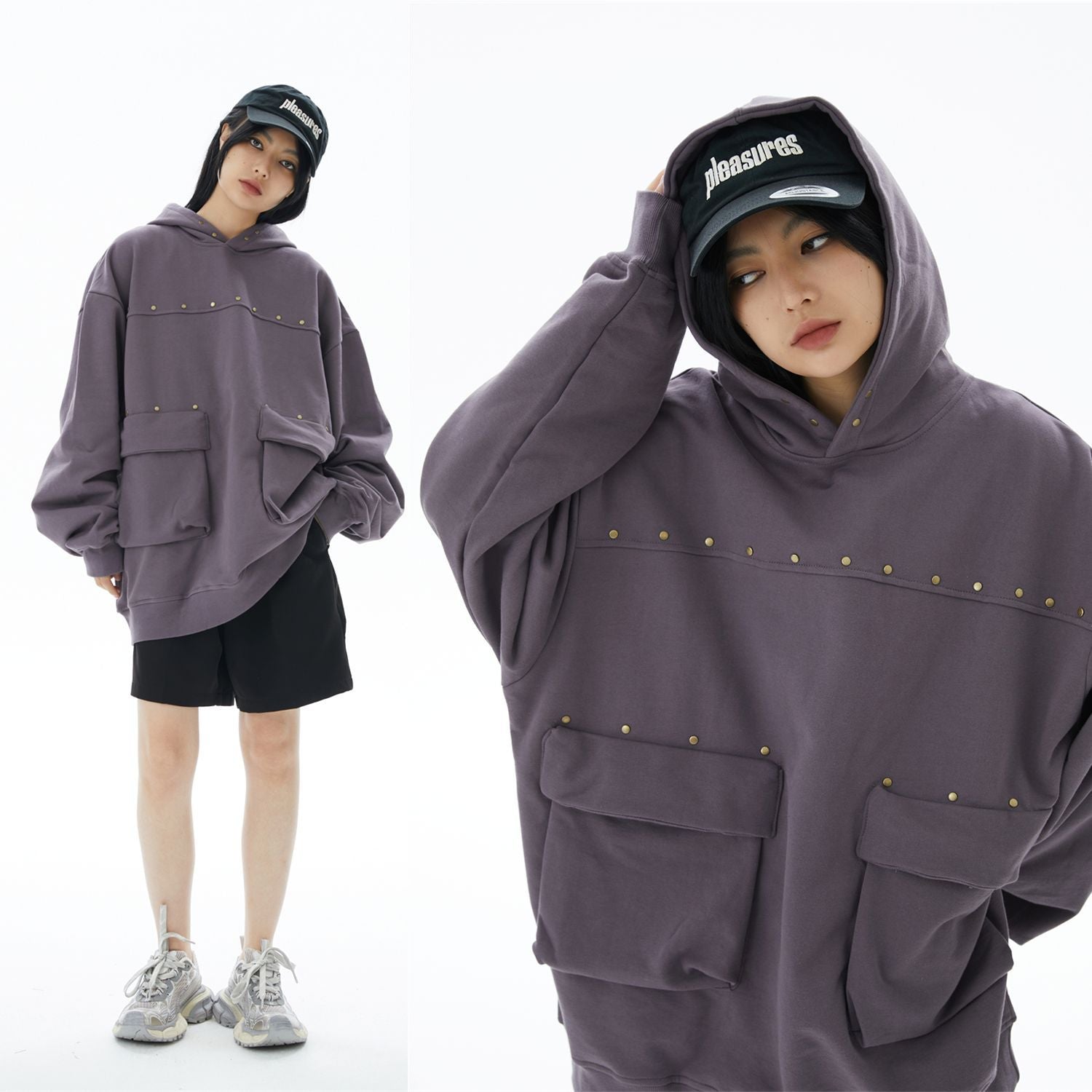 Men's Streetwear Hooded Terry Sweater with Rivets