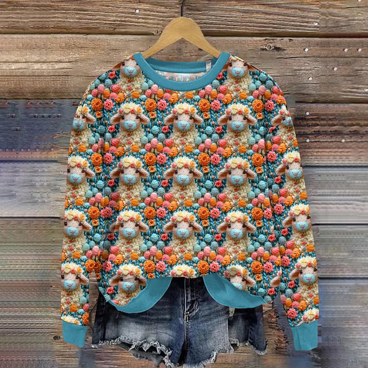 Women's 3D Cartoon Art Print Loose Pullover Sweater