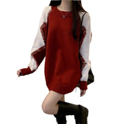 Versatile Red Loose-fitting Sweater New Design Slimming Contrast Color