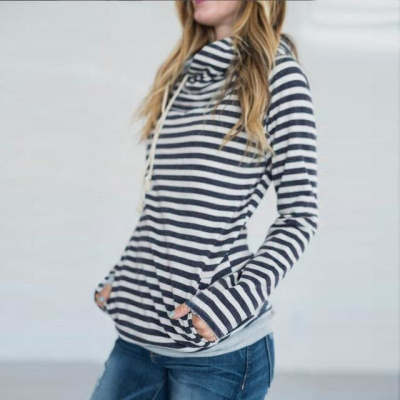 Women's Striped Casual Hooded Pullover Sweater