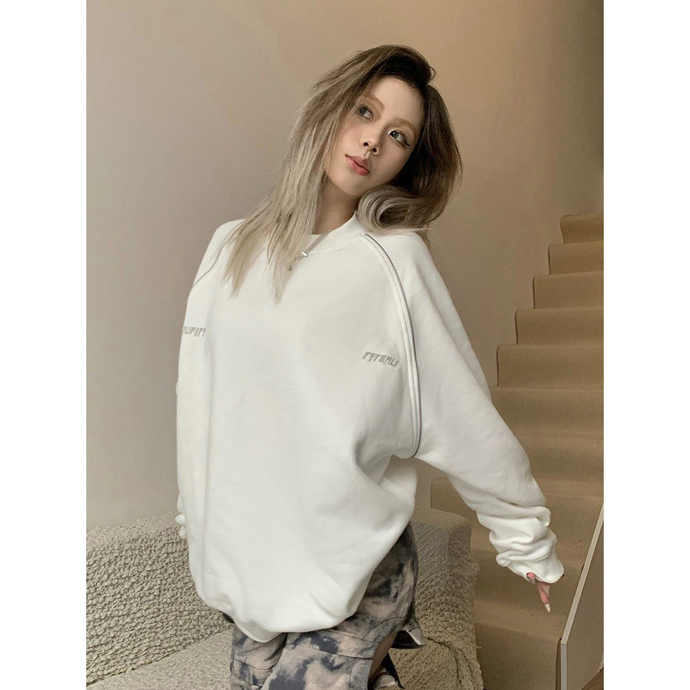 Retro American Loose Fleece Pullover Top