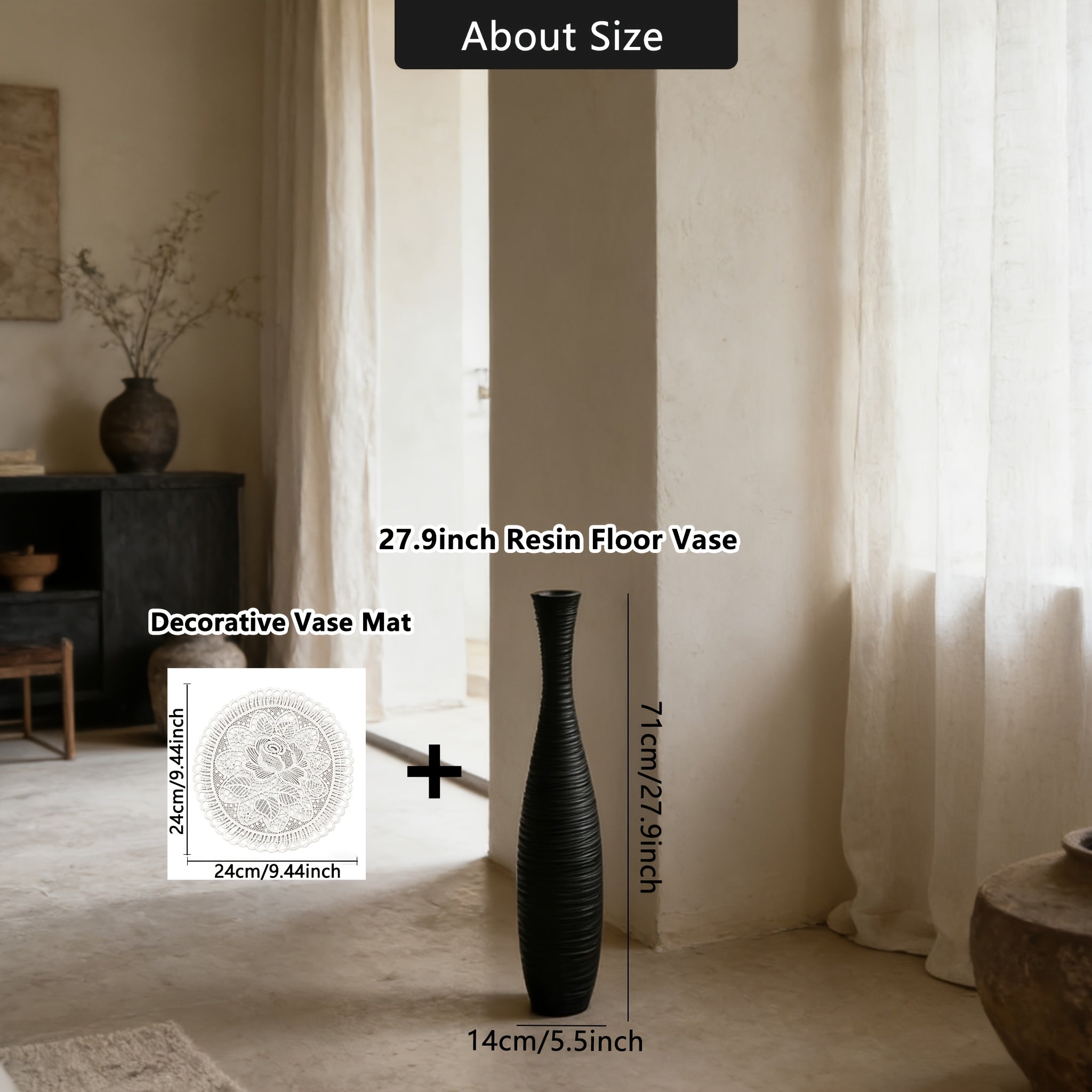 Extra large cylindrical resin floor vase with striped pattern
