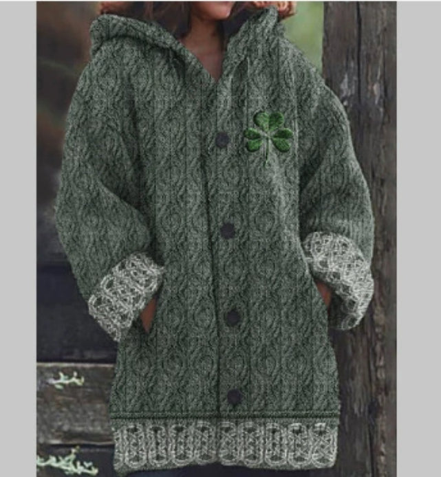 Casual Autumn Winter Womens Round-neck Loose Long Sweater Coat with Skin-friendly Digital Print