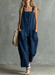 Wide-Leg Linen Overalls with Pockets