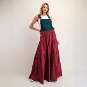 Women's Plaid Wide-Leg Loose Overalls Pants