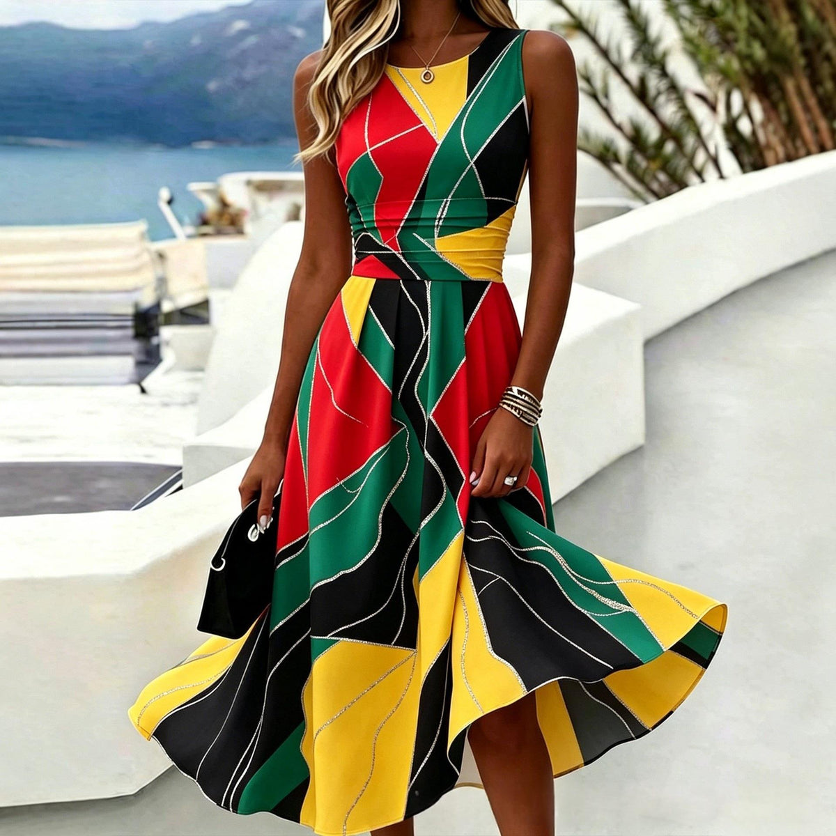 Retro Artistic Sleeveless Summer Midi Dress