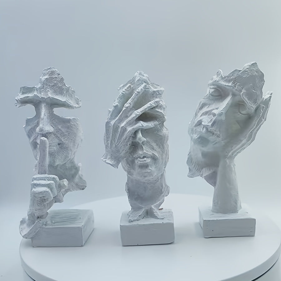 Set of three abstract thinker statues for creative room decor