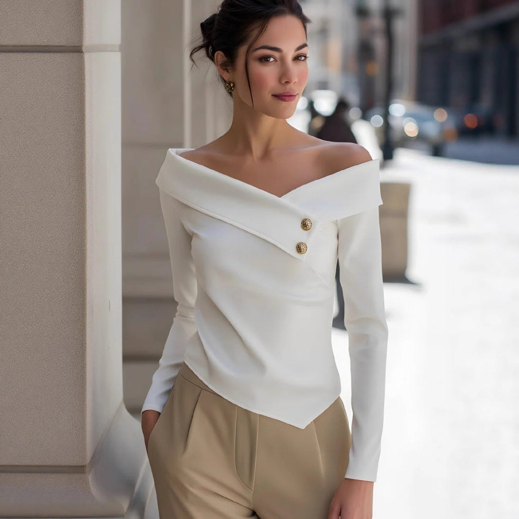 Autumn Elegant Women's Off-Shoulder Long Sleeve Shirt