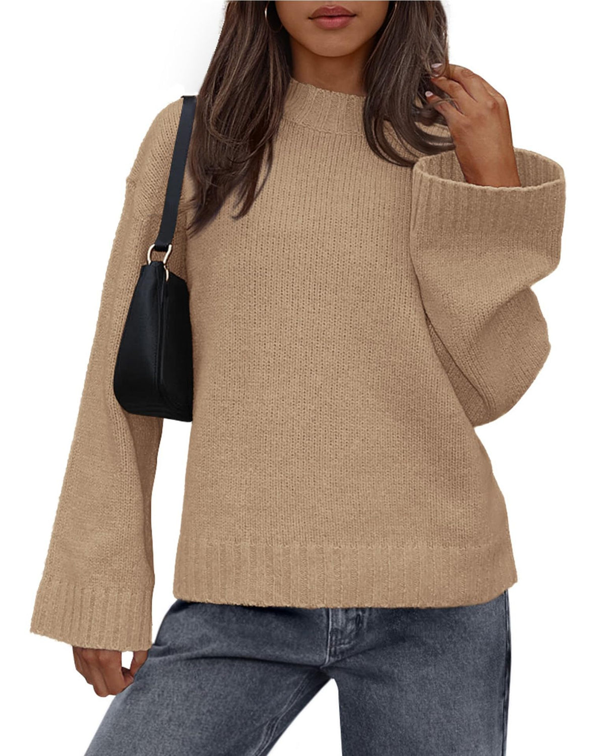 Casual Round Neck Solid Color Knitted Sweaters Women's Clothing