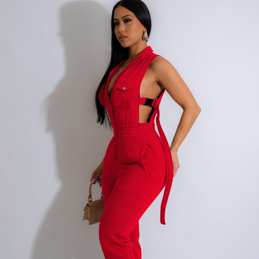 Chic Solid Color Side-Detail Women's Jumpsuit