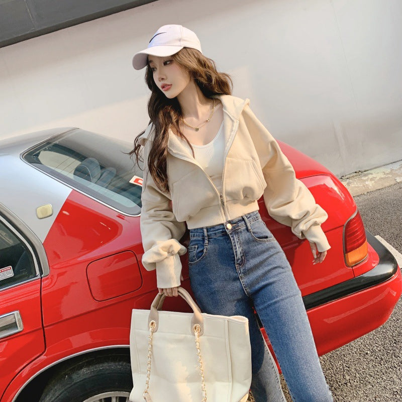 Chic Hooded Cotton Zip Sweatshirt