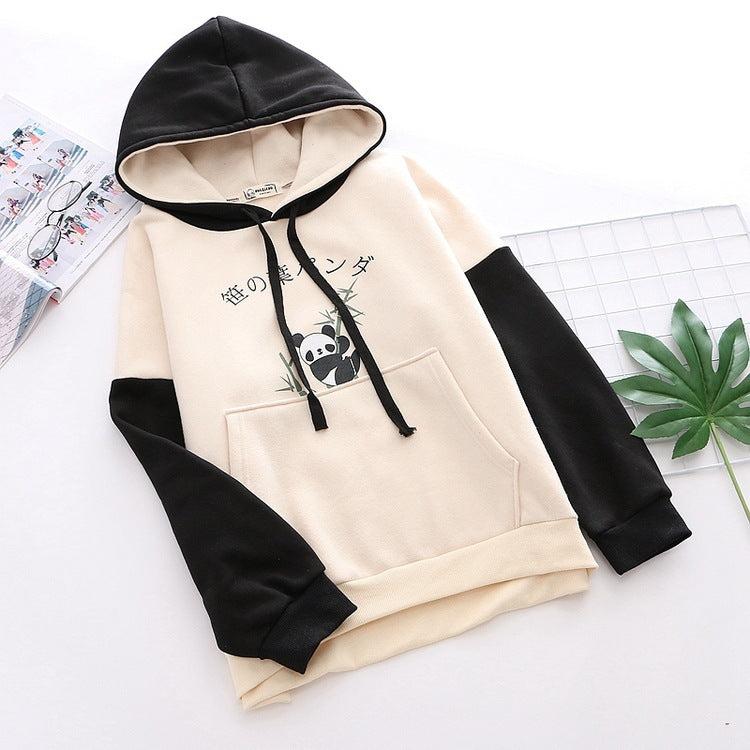 Cute Panda Cartoon College Style Loose Contrast Color Sweater