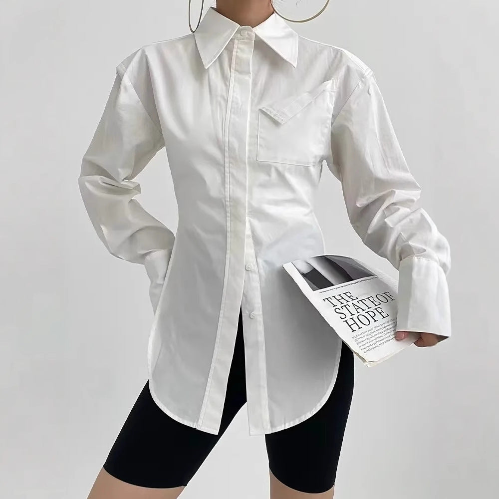 Slimming Figure-hugging Cotton Long-sleeve Shirt