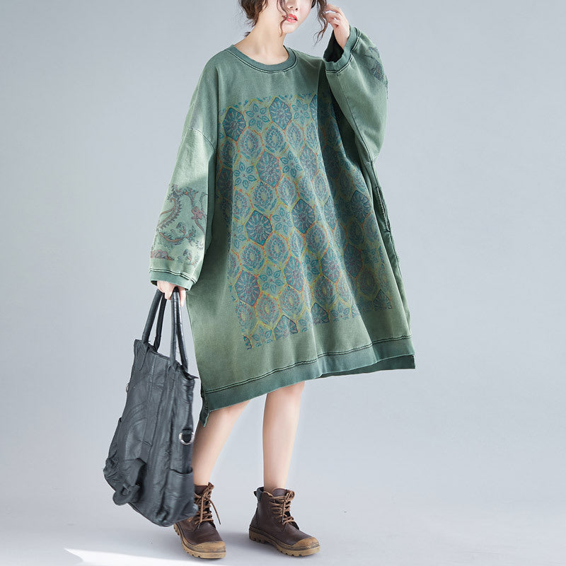 Plus Size Batwing Sleeve Printed Casual Dress